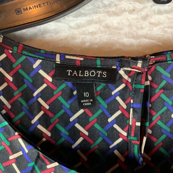 Talbots Womens Short Sleeve Pleated Neck Multicolor Blouse 100% Silk Top Size 10 - Picture 2 of 10